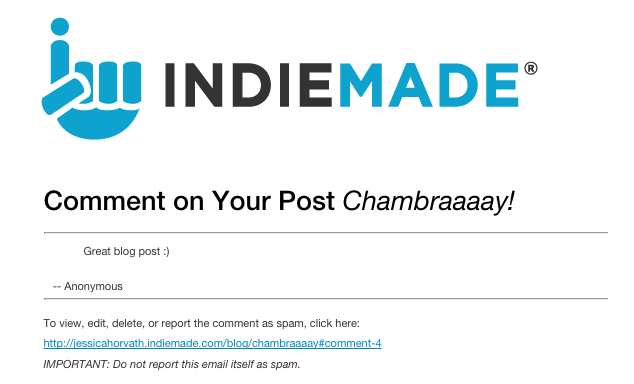 IndieMade Blog Comment Notification