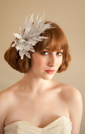 bride with feathered headpiece