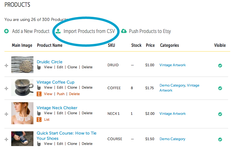 import Etsy csv