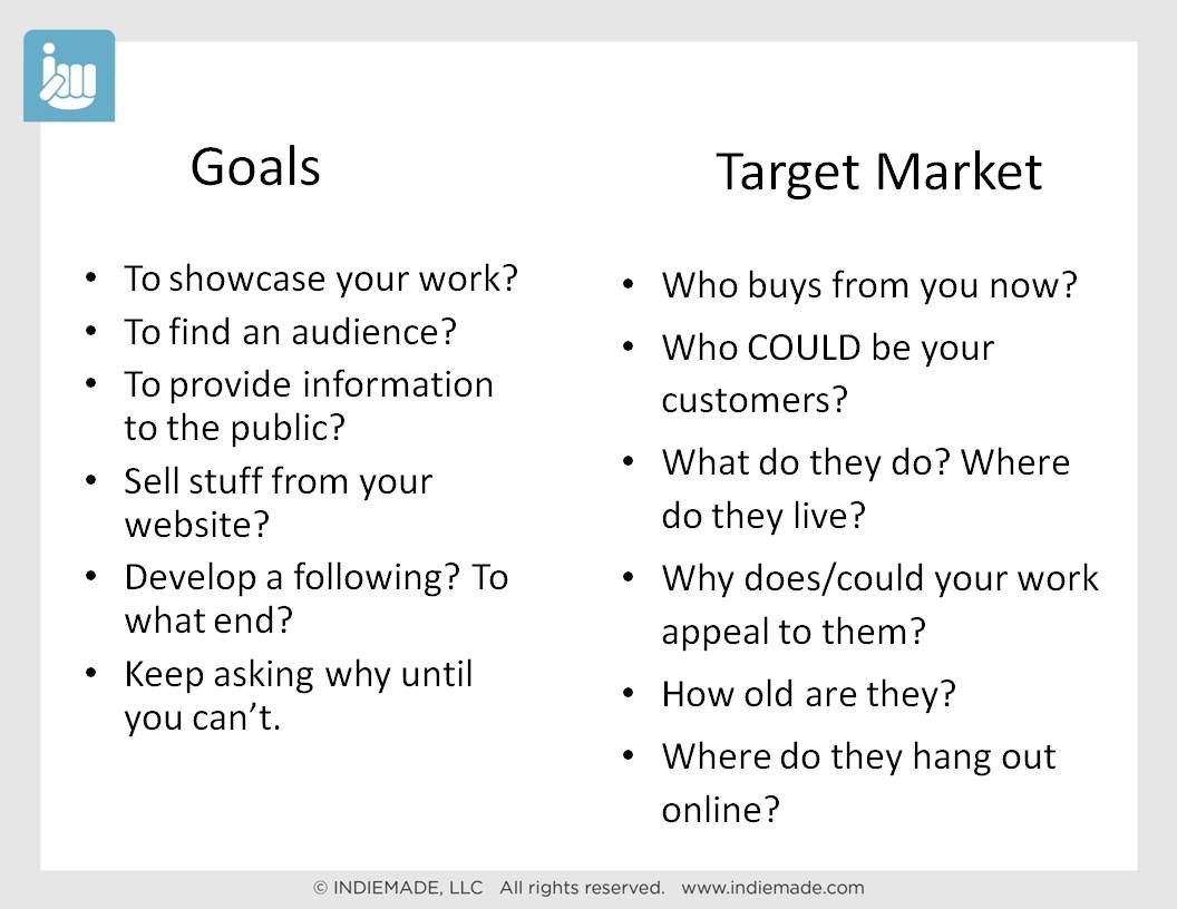 IndieMade.com Goals and Target Market Definition Slide